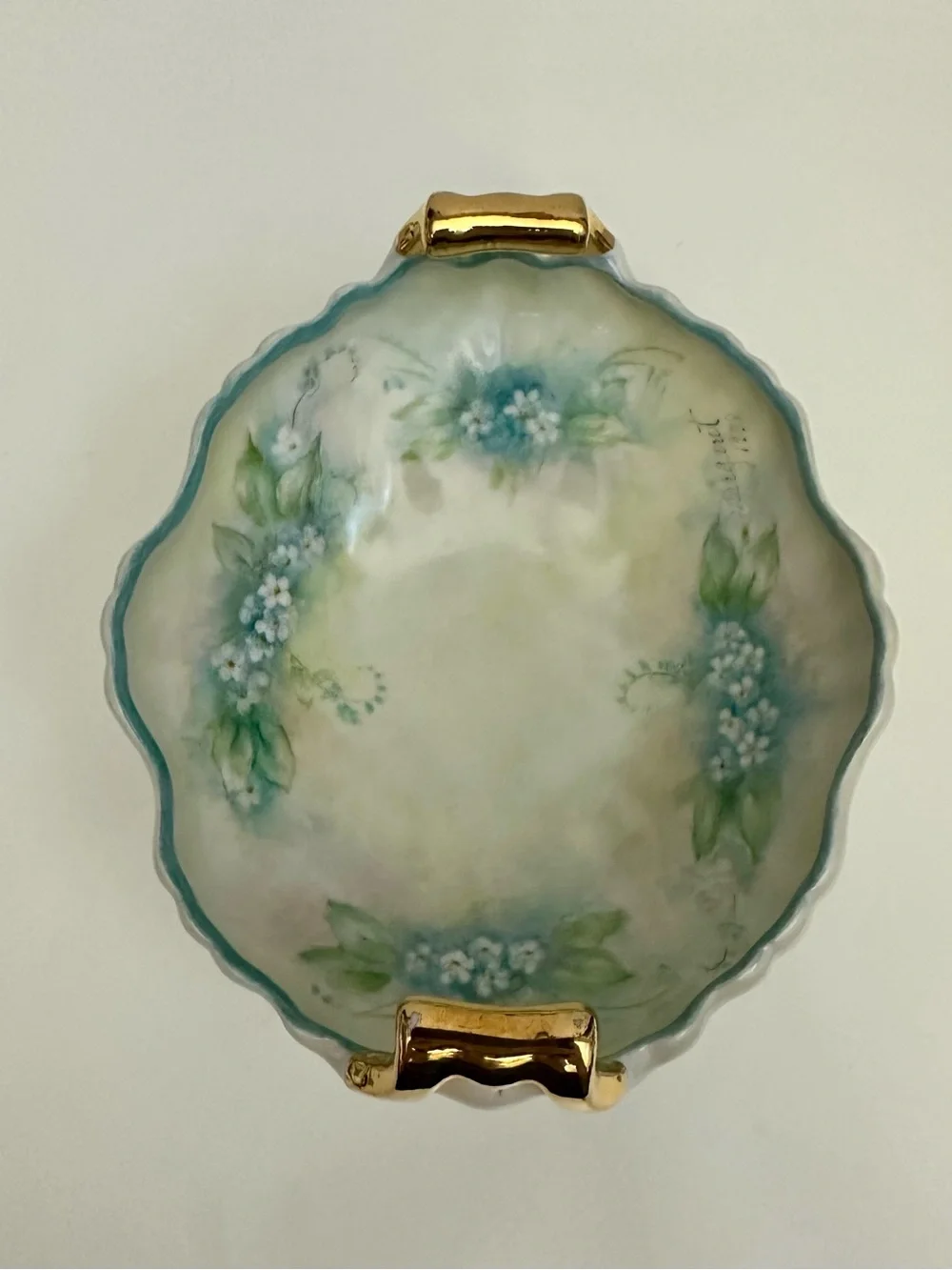 Vintage Porcelain Bowl-White & Blue Forget-Me-Not Flowers-6x5 in.